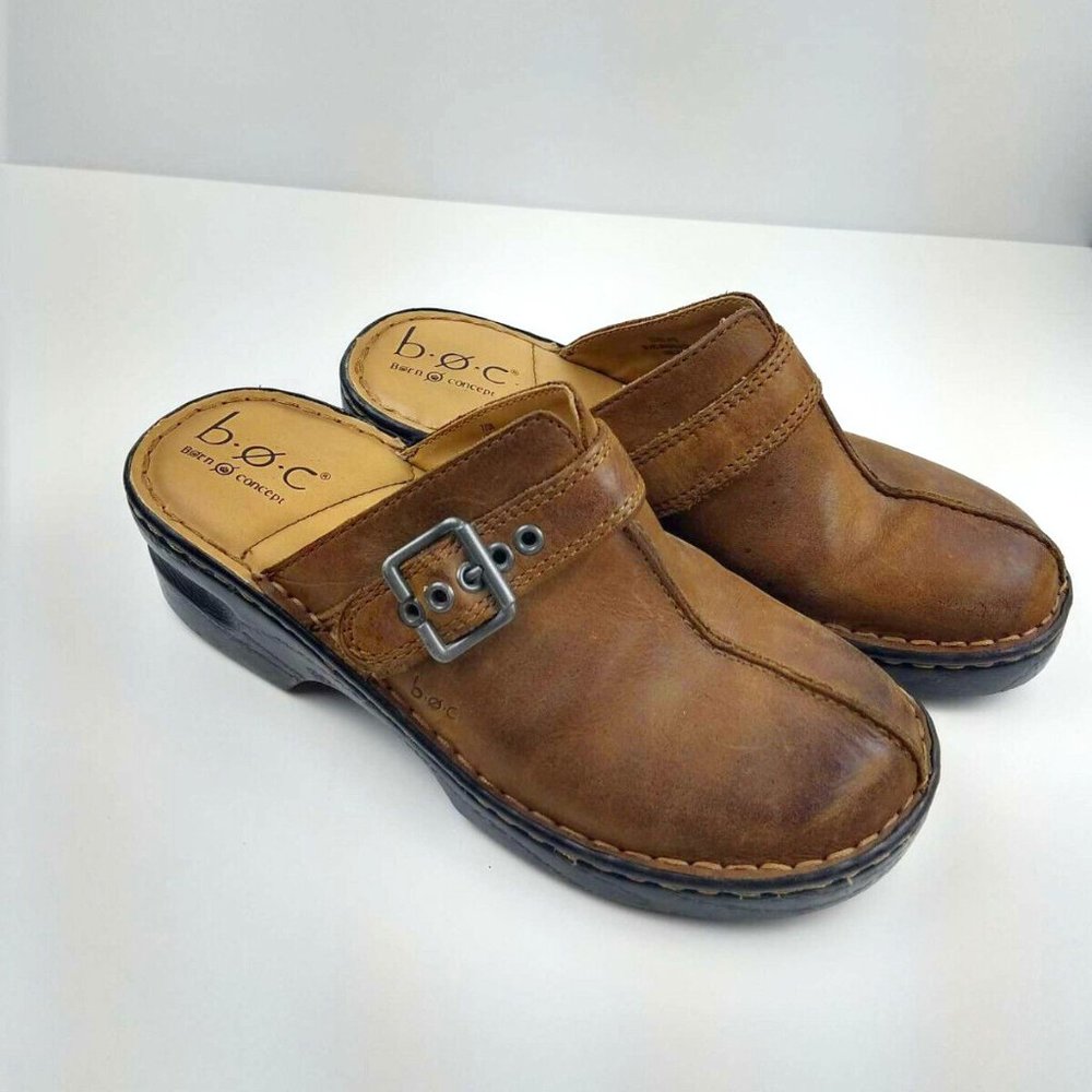 Boc Born Concept Brown Buckle Slip On Clogs Mules Shoes 7/38 M/W